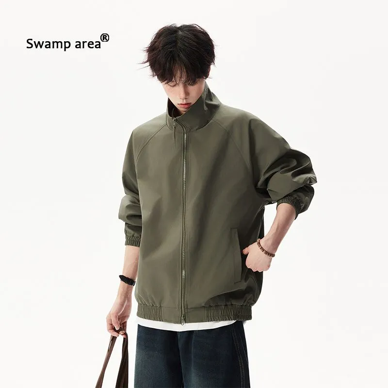 Harrington Jacket - Мужская свободная куртка-бомбер с воротником-стойкой, однотонная,