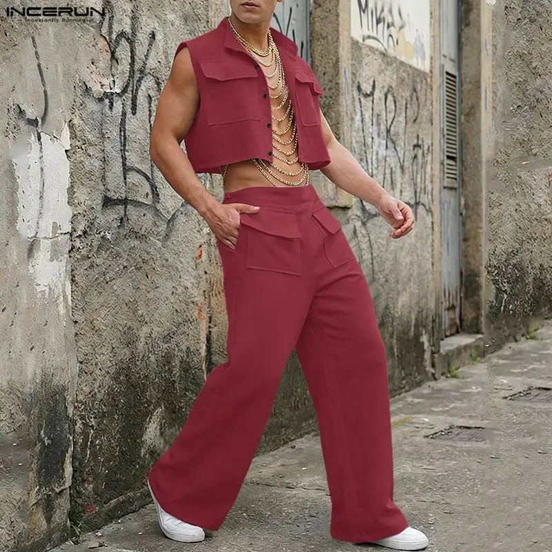 Men'S Fashion For 2026 - Мужской комплект INCERUN: однотонные укороченные топы