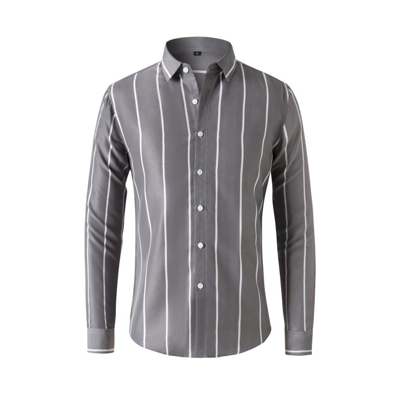 Mens Fashion Dress Shirts - Мужская полосатая рубашка с длинным рукавом,