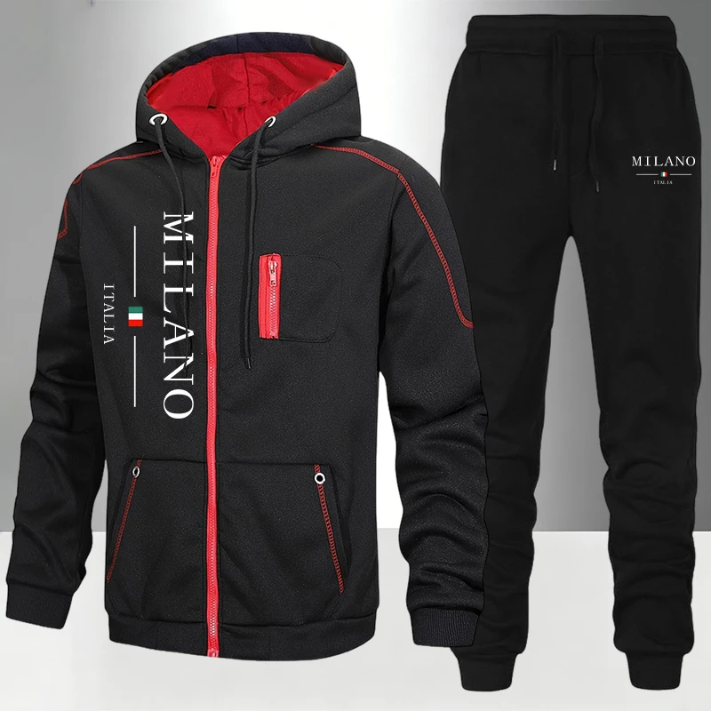 Mens Fashion Zip Up - Итальянский модный мужской комплект/костюм/куртка/брюки для осени