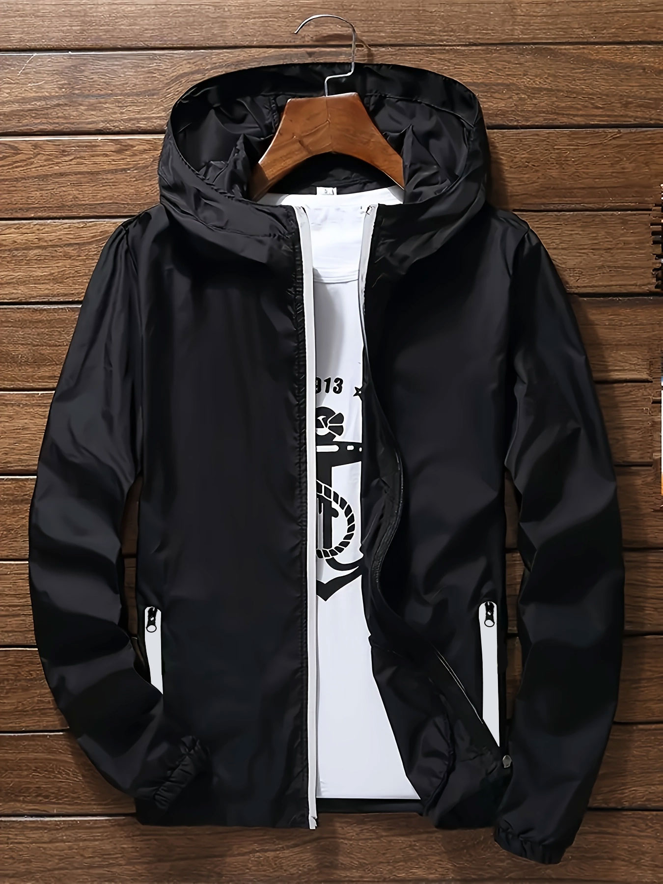 Mens Fashion Zip Up - Мужская премиальная легкая ветровка с капюшоном,